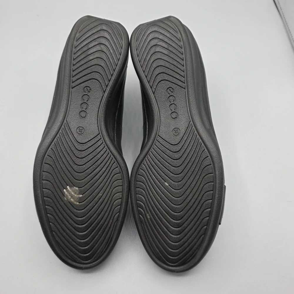 Ecco‎ Abelone Comfort Shoes Womens 37 Black Leather Wedge Heel Slip On Buckle